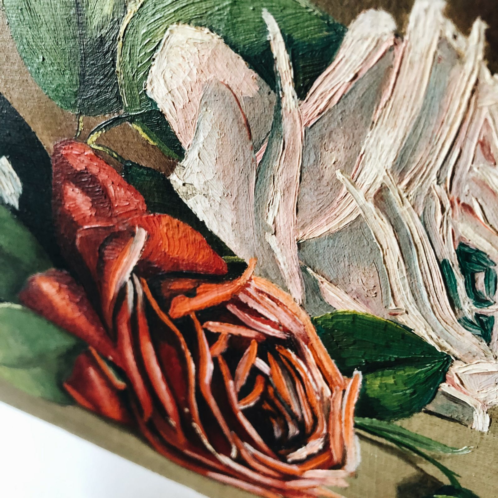 Peinture roses anciennes sur toile