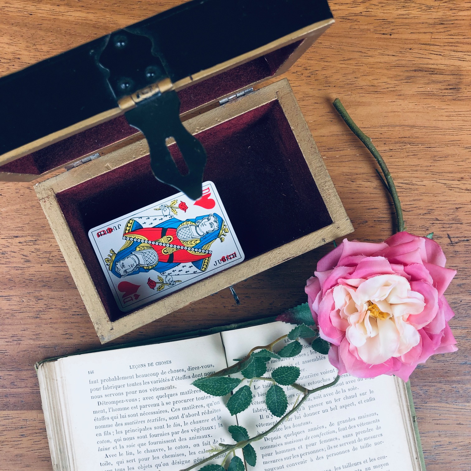 Boîte à bijoux noire & fleurs peintes à la main - Ma valise en carton