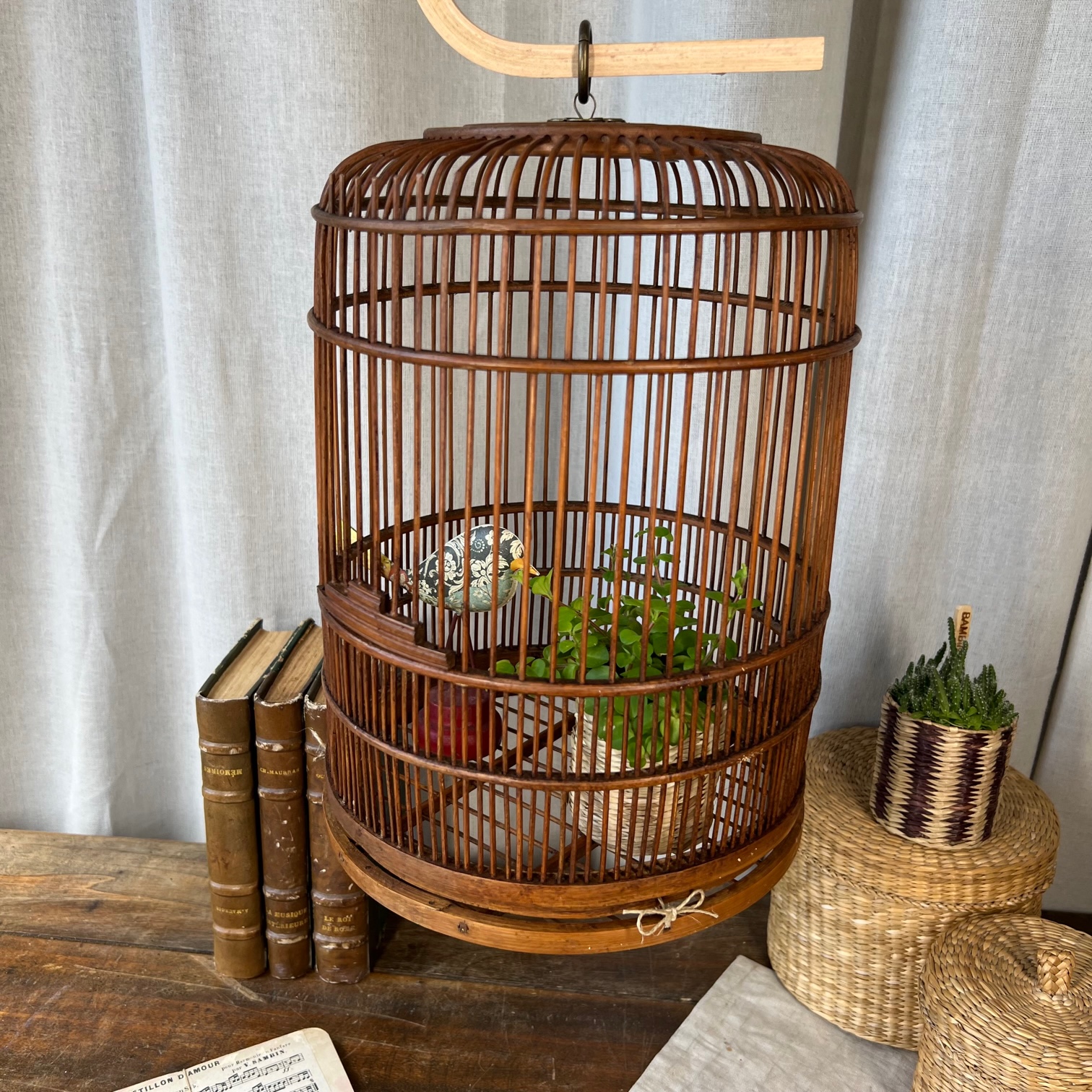 Petite cage à oiseaux en bois # 3 avec abreuvoir et couvercle 