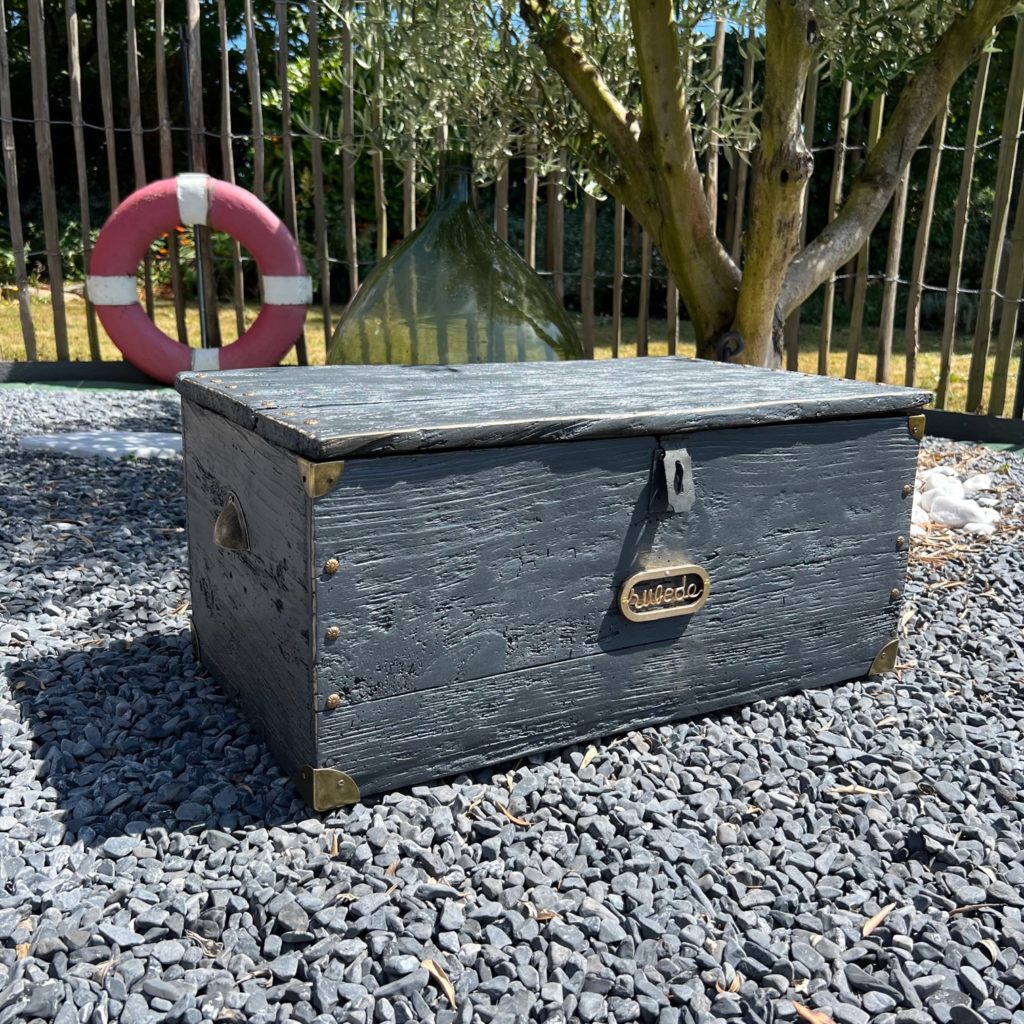 Ancienne Malle En Bois Massif Gris – Coffre De Rangement 76x32x20 Cm – Déco Chalet