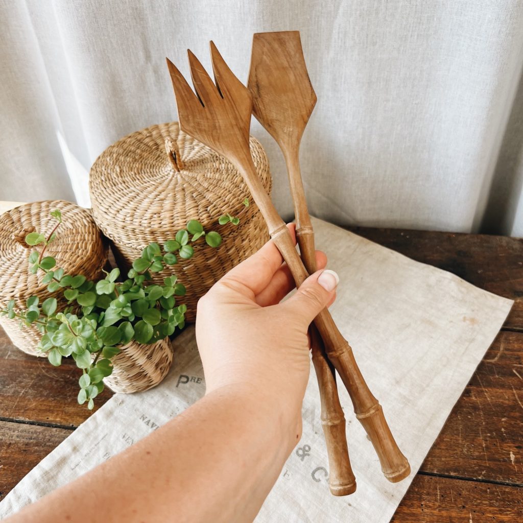 Couvert à Salade En Teck – 27 Cm – Lot De 2 – Fabriqué Au Sénégal