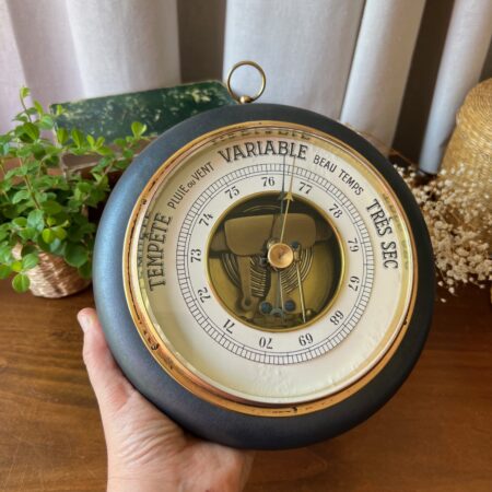 Grand baromètre vintage chêne & laiton