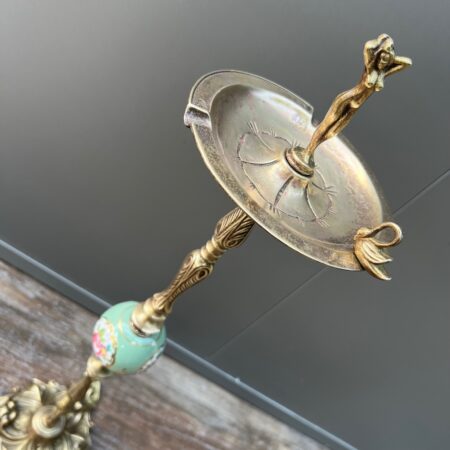 Cendrier sur pied vintage, bronze & céramique