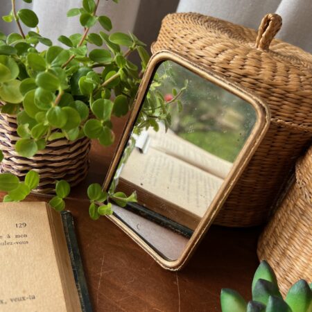 Petit miroir, papier de riz doré