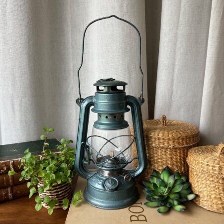 Petite lampe-tempête bleu patiné