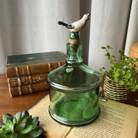 Bouchon "oiseau" & carafe en verre vert 75 cl
