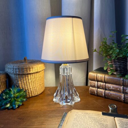 Petite lampe en cristal & abat-jour gris clair