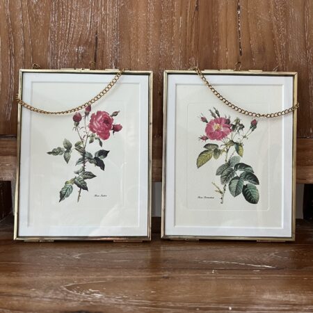 Duo de lithographies de roses "esprit Redouté"