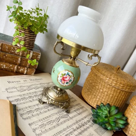 Petite lampe romantique, bronze & céramique italienne