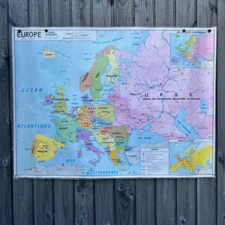 Grande carte scolaire murale de l’Europe 1977