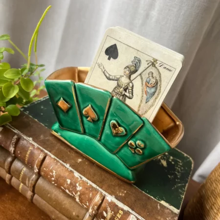 Porte-cartes en céramique "jeu de cartes" vert & or