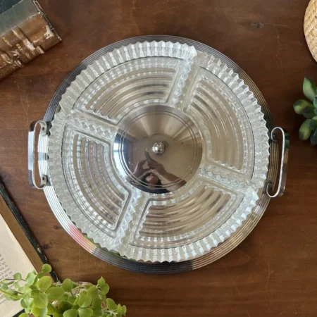 Plateau de service Art Déco en verre et métal chromé