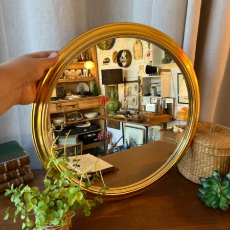 Grand plateau miroir Art déco en laiton doré