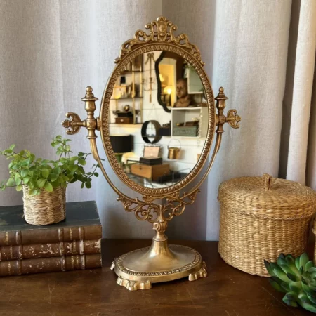 Miroir psyché de coiffeuse en laiton doré
