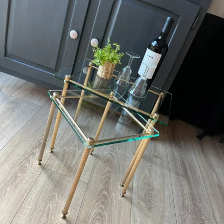 Duo de tables d'appoint vintage en laiton et verre - Années 1970