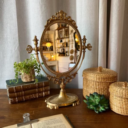 Miroir psyché de coiffeuse en laiton doré