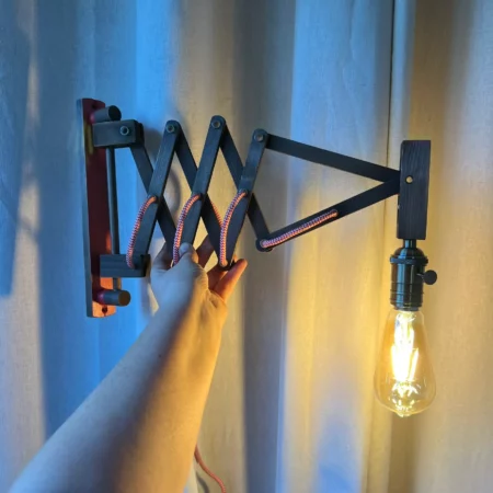 Applique murale télescopique vintage en bois - lampe accordéon