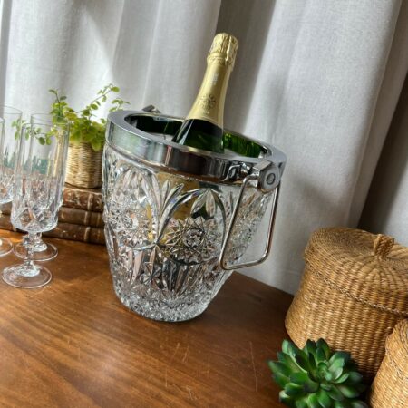 Seau à champagne vintage en cristal taillé et métal argenté