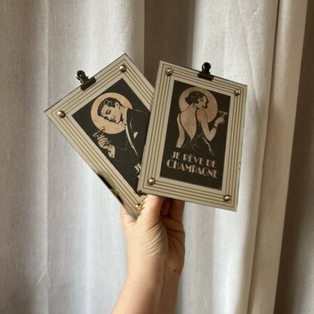 Duo de cadres miroir vintage en verre et laiton "Rêve"