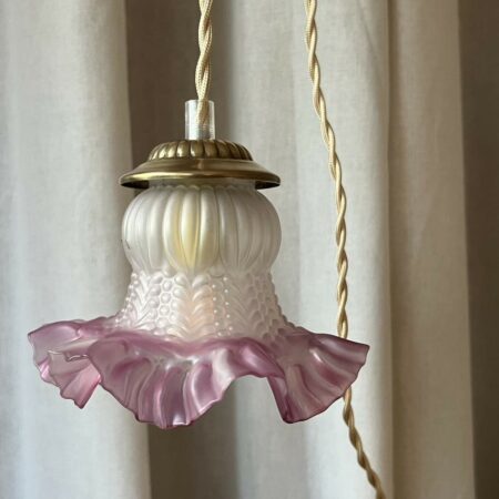 Baladeuse vintage Tulipe rose en verre satiné